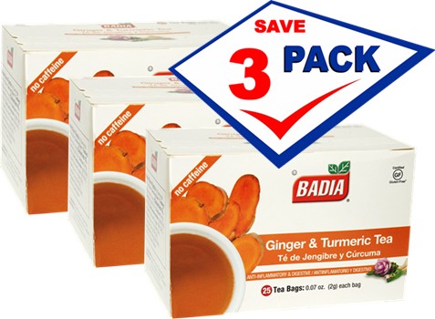 Badia Ginger & Turmeric 25 Tea Bags Pack of 3
